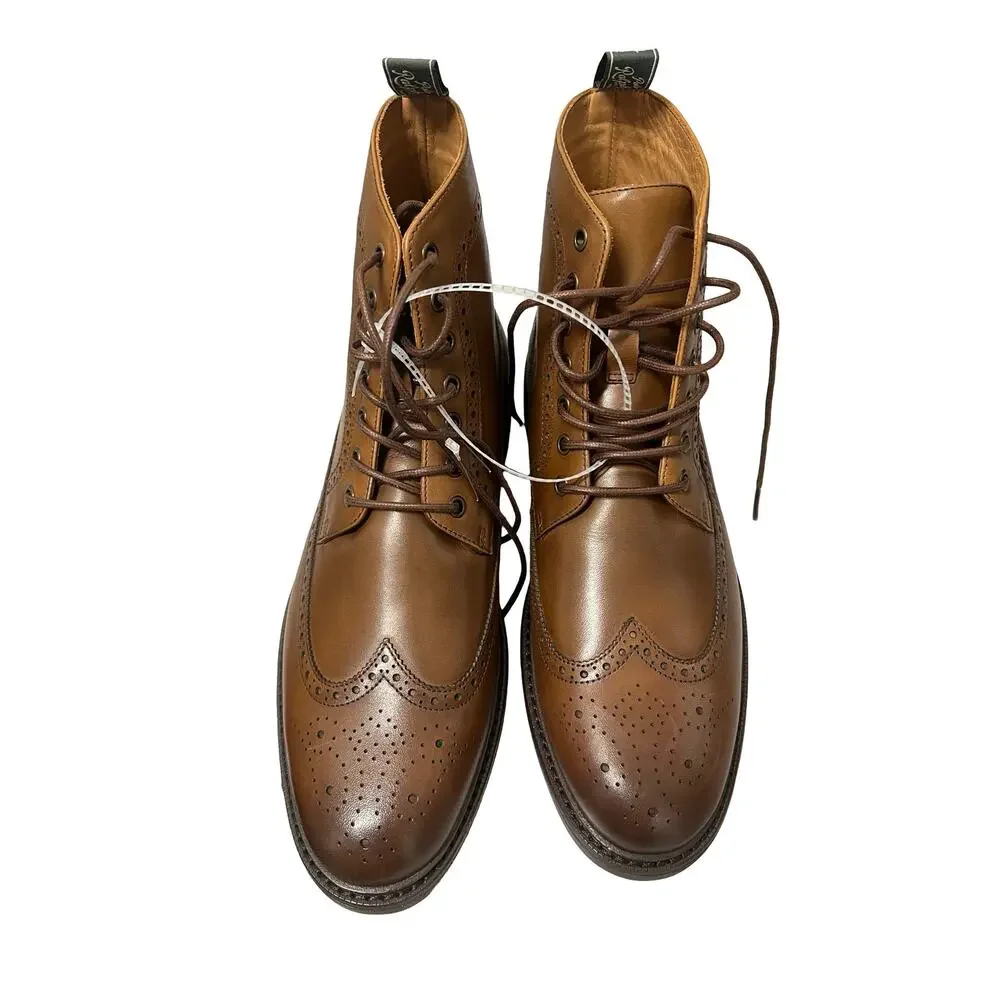 Polo Ralph Lauren Asher Wingtip Boots Mens 8 Brown Leather Brogue Dress